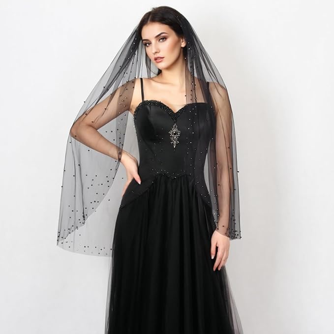 1 Tier Pearl Wedding Bridal Veil - Image 4