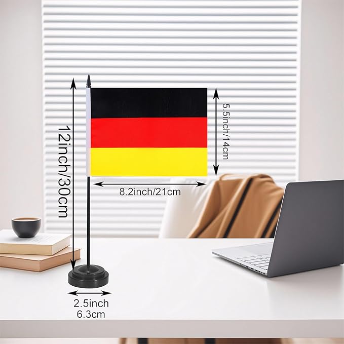 Germany Desk Flag 12" Solid Pole Deluxe Set German Flags Banner Mini Small - Image 2