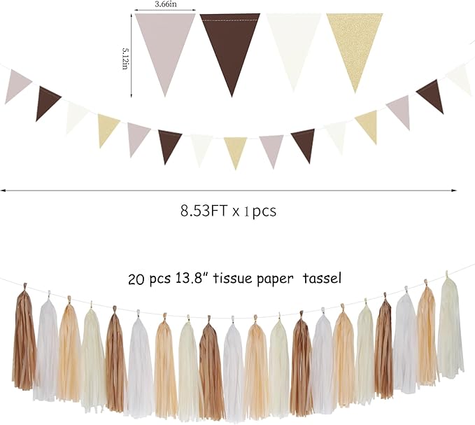 Boho Baby-Shower White-Brown Champagne Party-Decorations - Image 3