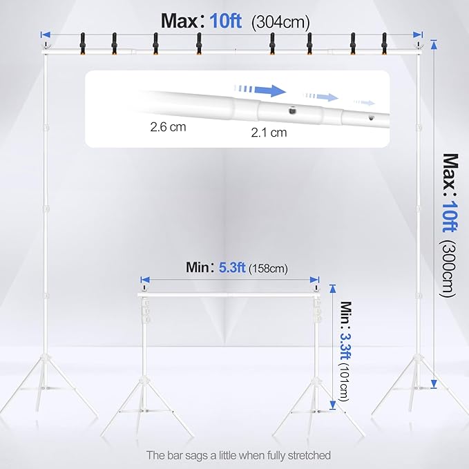 EMART Backdrop Stand 10x10ft Photo Studio Adjustable Background Stand Support - Image 2
