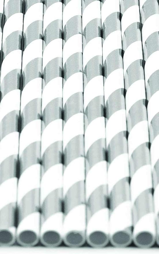 Pack of 300 Silver Foil Swirls Biodegradable 4-Ply Paper Drinking Straws - Image 3