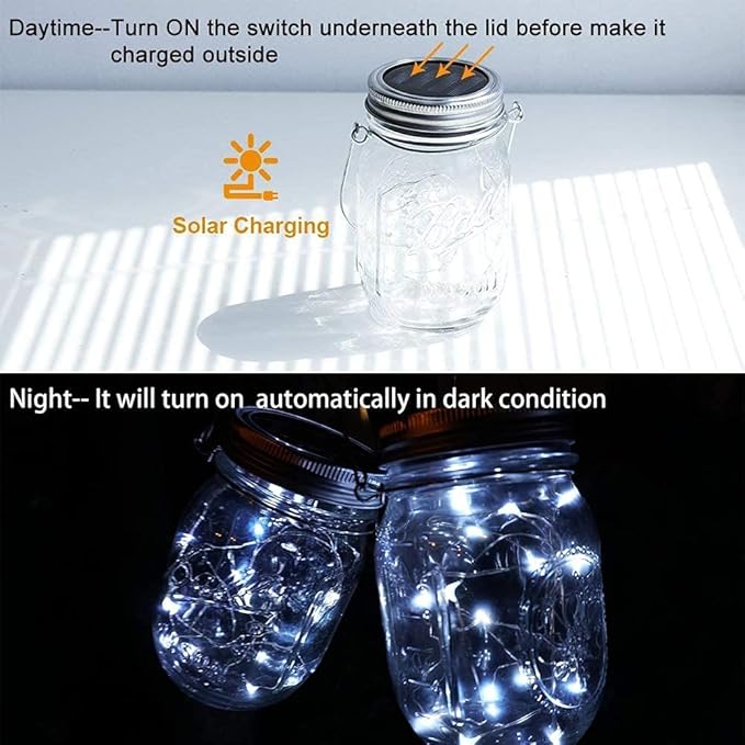 SunKite Solar Mason Jar Lights, 8 Pack 20 LED Waterproof Fairy Firefly Jar Lids - Image 7