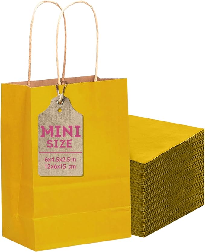 qiqee 24 Pcs Bright Yellow Mini Paper Gift Bags by Qiqee