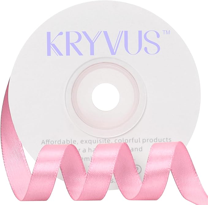 Rose Pink Satin Ribbon 3/8 inch X Continuous 25 Yards, Single Face Polyester by Kryvusribbon