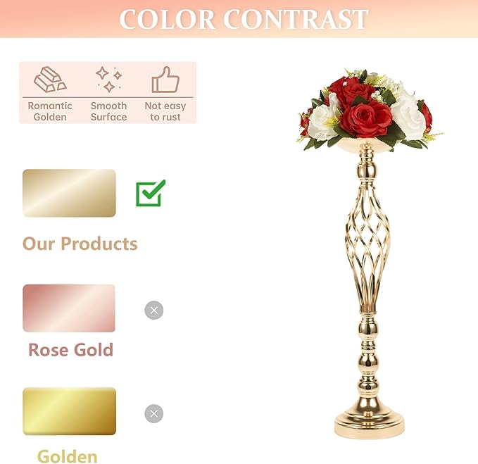 LANLONG 2pcs Metal Gold Candle Holders Road Lead Table Centerpiece Stand Pillar - Image 3