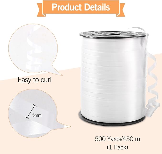 White Curling Ribbon, 500 Yard Christmas Curling Ribbons - Image 4