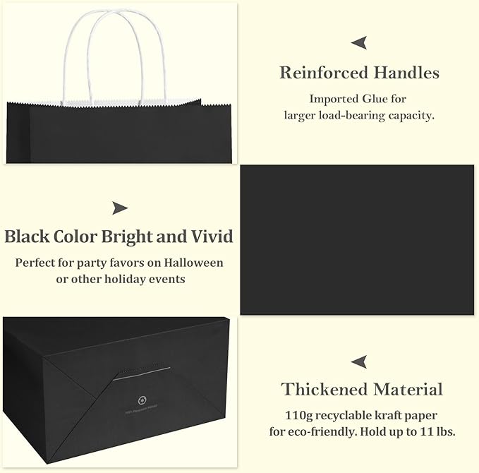 BagDream Black Paper Bags with Handles Bulk 100Pack 10x5x13 Large Gift Bags - Image 5