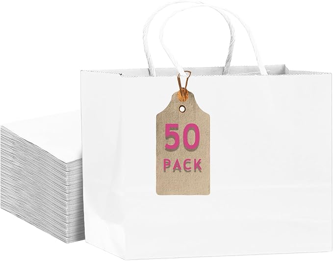 qiqee 50-Packs White Paper Gift Bags by Qiqee