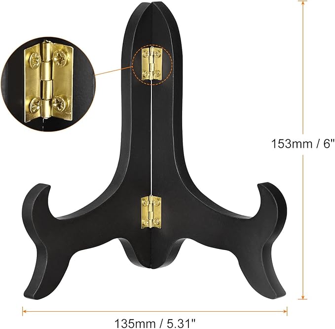uxcell 6" Easel Plate Holder, Wooden Folding Display Stand Black - Image 2