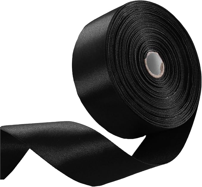 2 Inch Black Satin Ribbon 50 Yards Solid Fabric Ribbons by Celadora