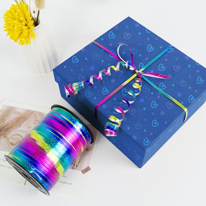 KMER LIFE Premium Rainbow Shiny Curling Shiny Ribbon, 1/5" Wide x 500 Yards - Image 3