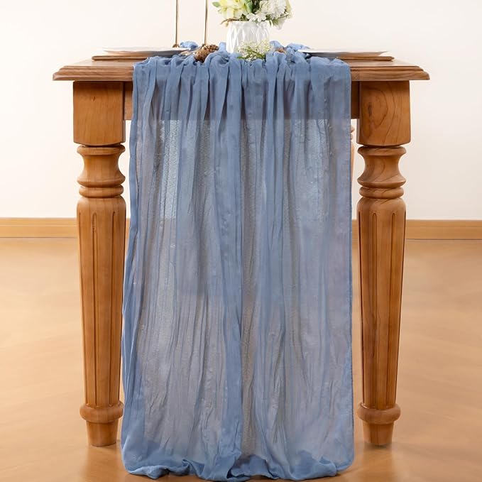 Dusty Blue Table Runner Cheesecloth Table Runner 14FT Farmhouse Table Runners - Image 3