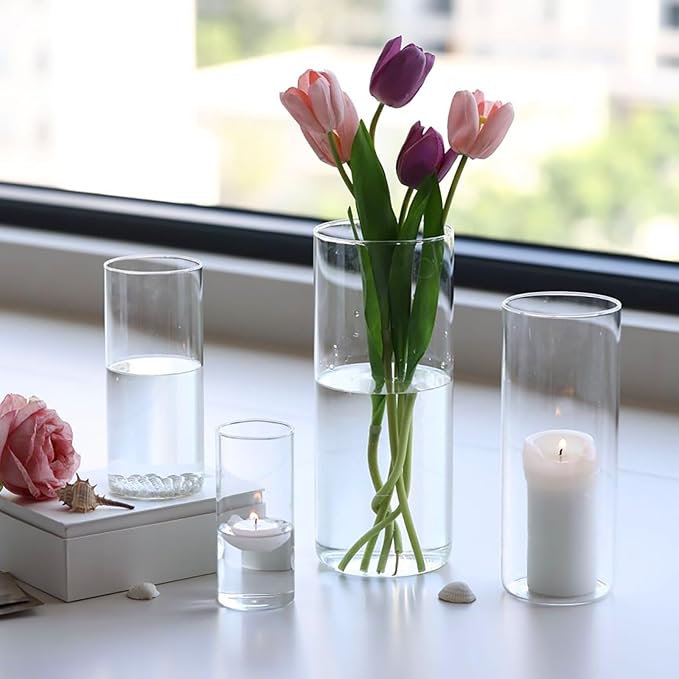 PHOSPHOR 16 PCS Glass Candle Holder, Hurricane Candle Hoder, Glass Pillar - Image 6