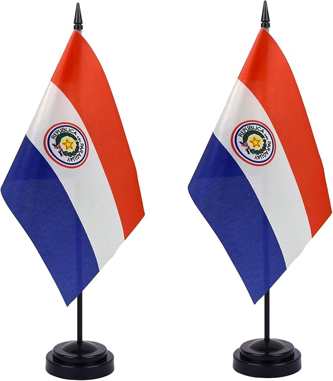 WXTWK 2 Pack Paraguay Flag Paraguay Deluxe Desk Flag Set by WXTWK