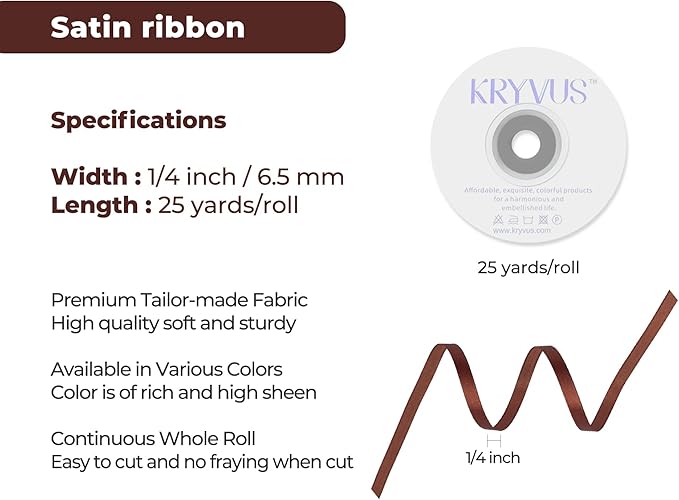 Coffee Brown Satin Ribbon 1/4 inch X Continuous 25 Yards, Single Face Polyester - Image 3