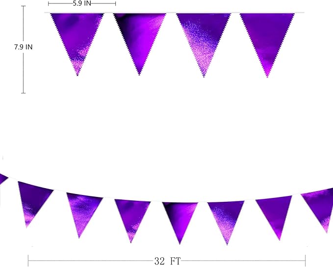 Purple Party Decorations Triangle Pennant Banner Flag Dark Purple Metallic - Image 2