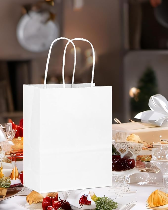 qiqee 50-Packs White Paper Gift Bags - Image 6