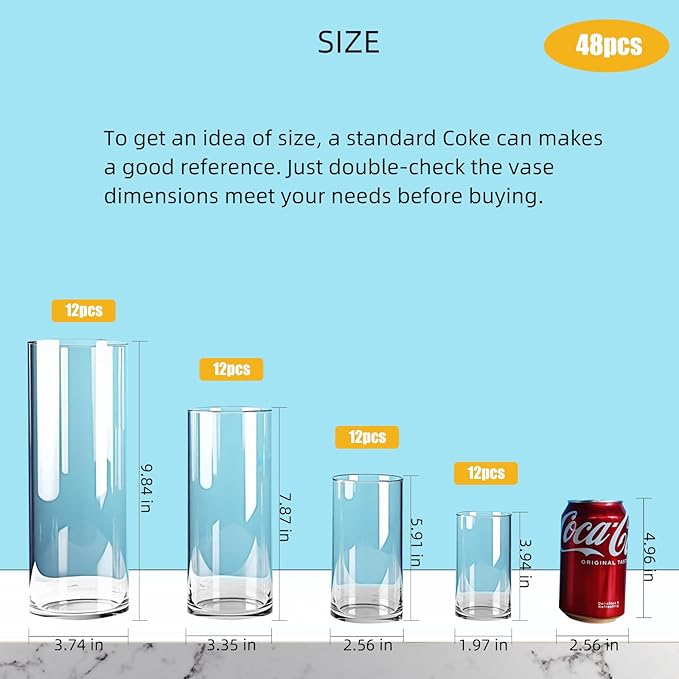 8 Clear Glass Cylinder Vases for Centerpieces - Image 2