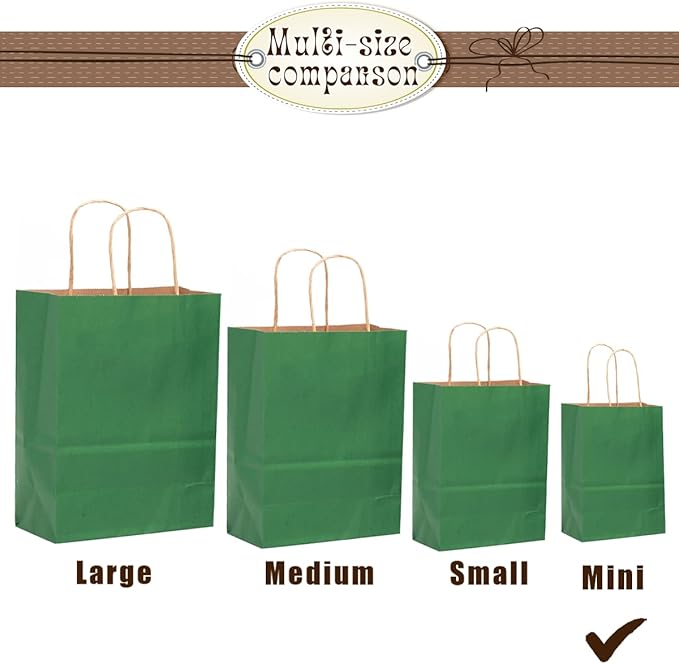 Bakepacker 100 Pcs Deep Green Mini Paper Gift Bags - Image 2