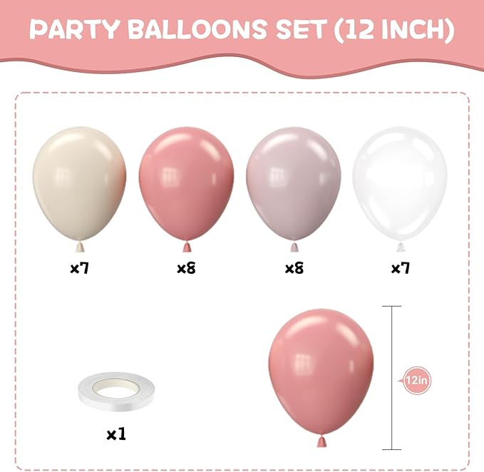 Pink and White Balloons, 12 Inch Pastel Pink Beige Cream White Clear Latex - Image 2
