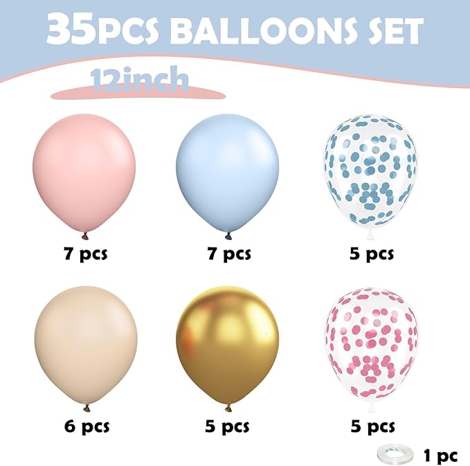 Gender Reveal Balloons, 12 Inches Pink And Blue Confetti Balloons - Image 2