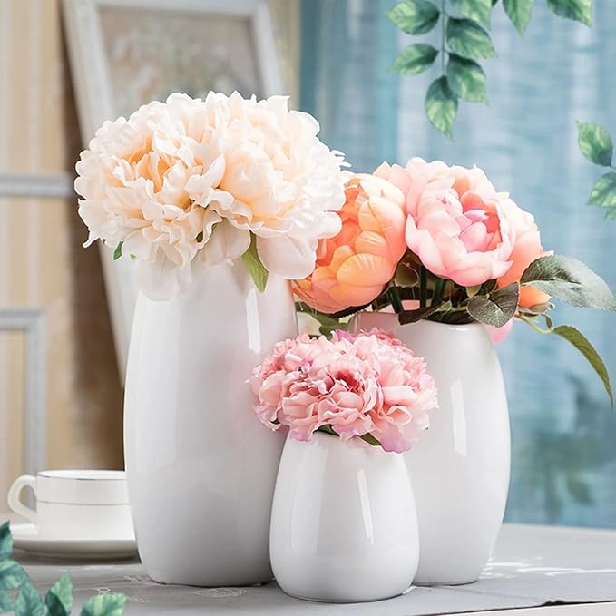 hjn Ceramic Vase Set of 3 White Flower Vase - Image 2
