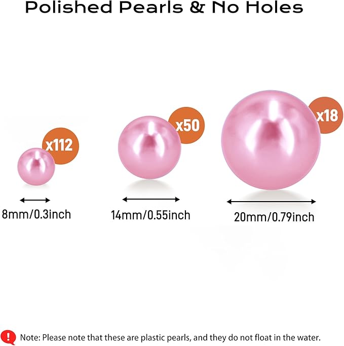 180PCS Pink Beads for Centerpieces Vases, No Hole Polished Pearl Makeup Beads - Image 2