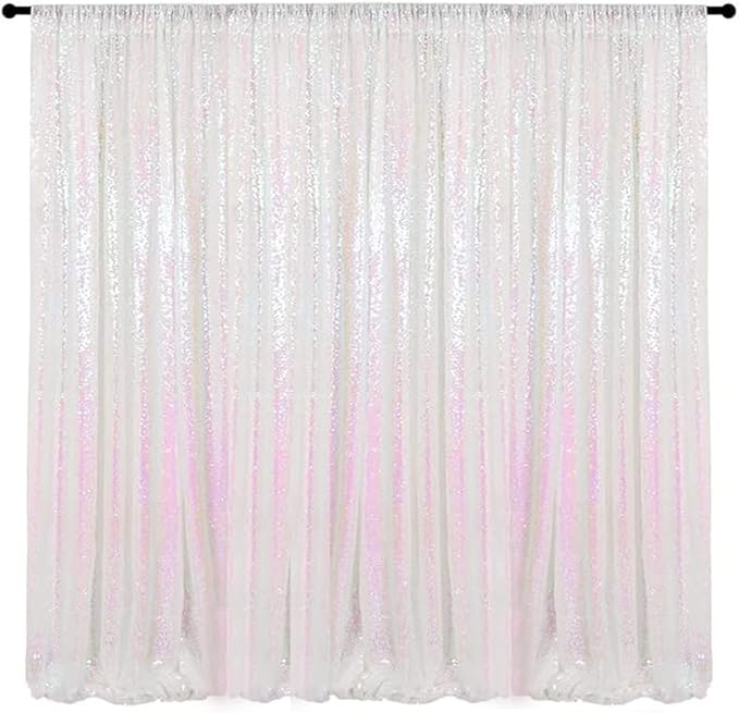 Iridescent White Sequin Photography Backdrop Curtains 8FTx8FT 1 Panel Sparkly by HMQIANG