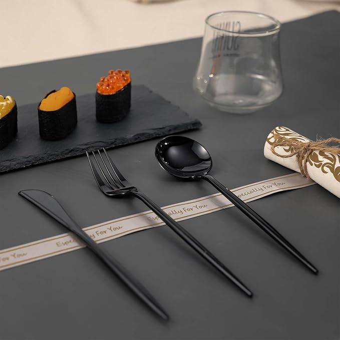 180PCS Black Plastic Silverware, Heavy Duty Disposable Utensils Include 60 Forks - Image 6