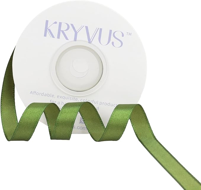 Olive Green Satin Ribbon 3/8 inch X Continuous 25 Yards, Single Face Polyester by Kryvusribbon