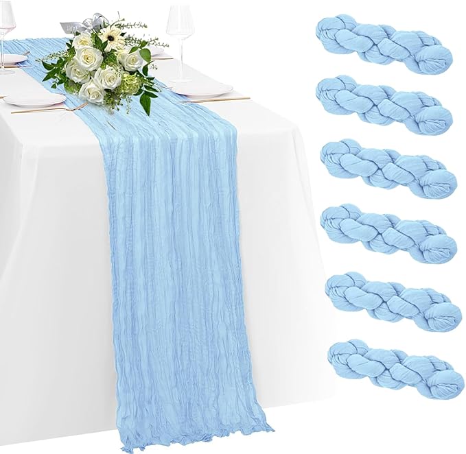 6 Pack Baby Blue Cheesecloth Table Runner 23x120 inch Rustic Boho Gauze Table by Unknown