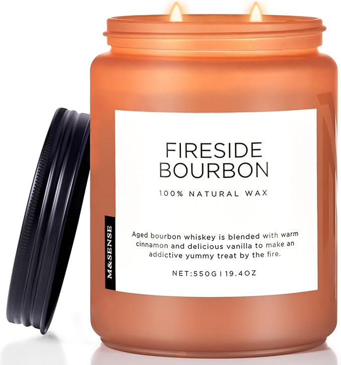 M&SENSE Fireside Bourbon Candles Strong Scented, 2 Wick Jar Candle 19.4oz 110 by MSENSE