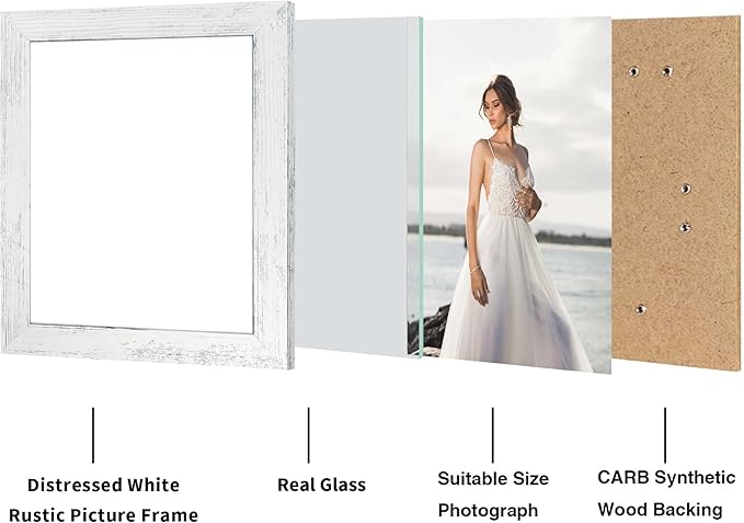 8x10 Picture Frame Set of 4, High Definition Glass Distressed White Frame - Image 4