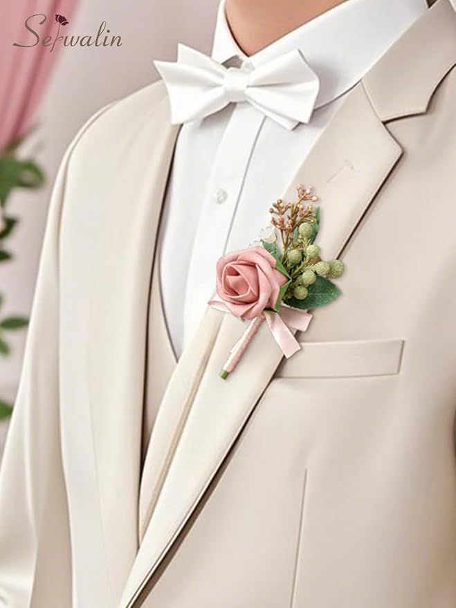 Serwalin 10Pcs Boutonniere for Men, Artificial Flowers for Wedding Decor - Image 5