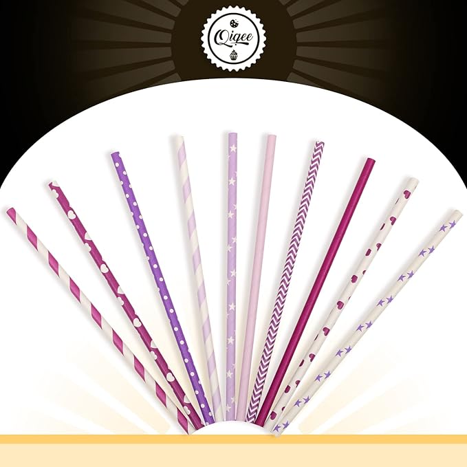 Purple Paper Straws for Drinking Purple Disposable Straws 150pcs Disposable - Image 3