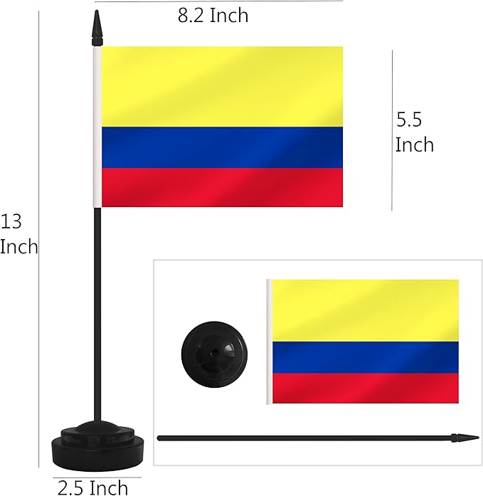 2 Pack Colombia Desk Flag Set, Colombian Desktop Small Miniature Table Office - Image 2
