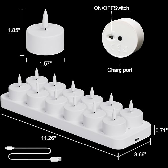 Rechargeable Tea Lights Candles Battery Operated, LED Flickering Tealights - Image 6