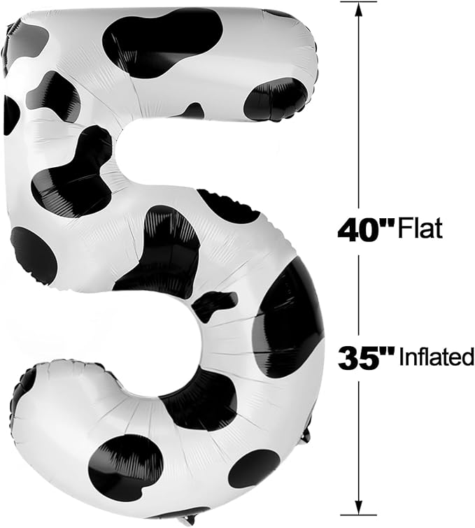 Cow Print 40 Inch Large Number 5 Birthday Balloon, Five 5th 15 25 35 50 55 - Image 2