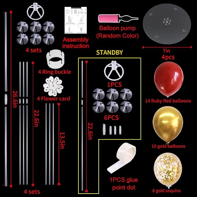 TONIFUL Red and Gold Balloon Stand Kit - Image 2