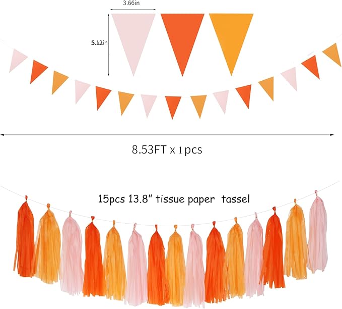 Pink-Orange Groovy Party-Decorations Pom-Poms Streamers - Image 2