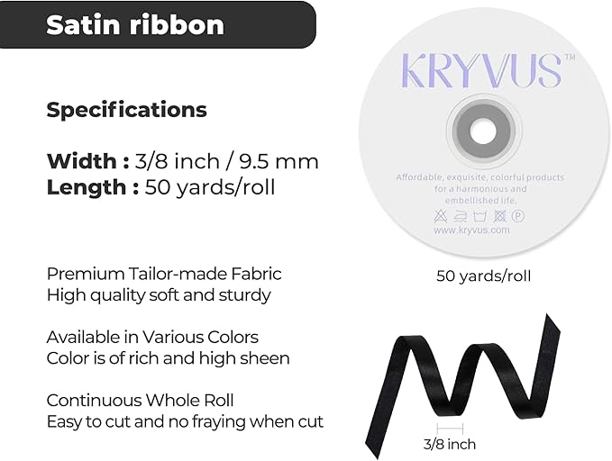 Black Satin Ribbon 3/8 inch X Continuous 50 Yards, Single Face Polyester Black - Image 4