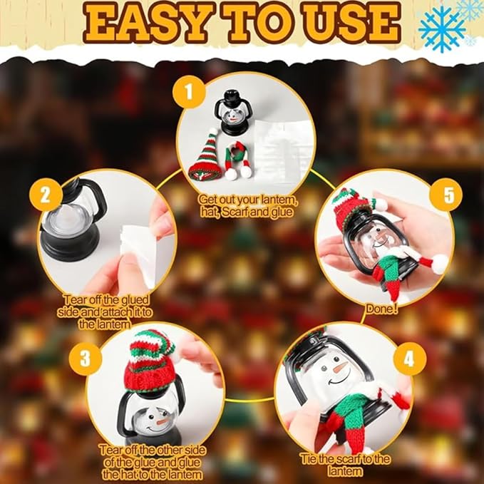 Mini Snowman Lantern with Hats and Scarves, Mini Candle Christmas Snowman - Image 6