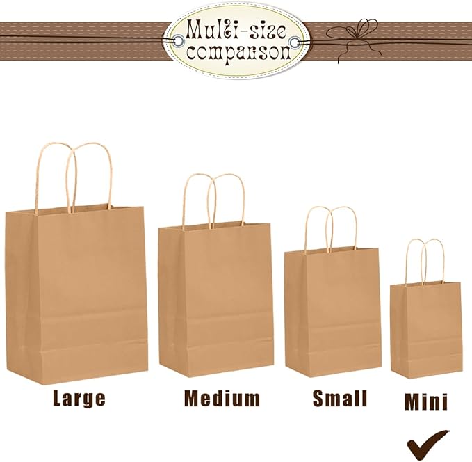 Bakepacker 100 Pcs Brown Mini Paper Gift Bags - Image 2