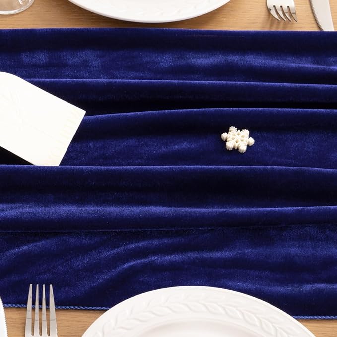 MLMC Royal Blue Velvet Table Runner 10ft Glossy Luxury Velvet Fall Table Runner - Image 6