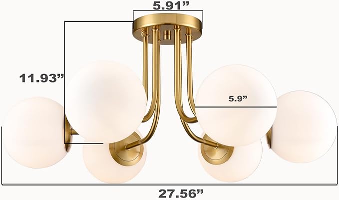 Modern Brushed Brass Gold 6-Light Ceiling Light - Image 7