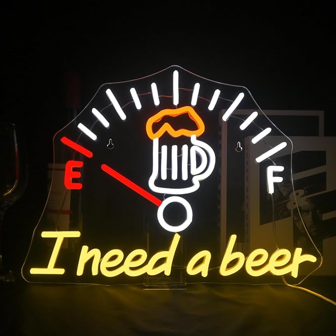 I Need a Beer Neon Sign, LED Neon Light Bar Wall Decor by LUCUNSTAR