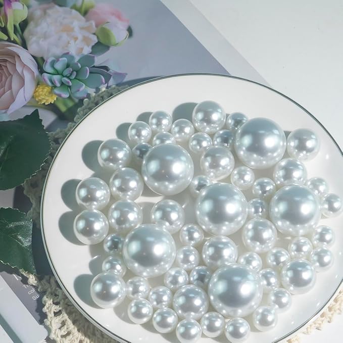 150Pcs White Polished No Hole Faux Pearl Beads - Image 4