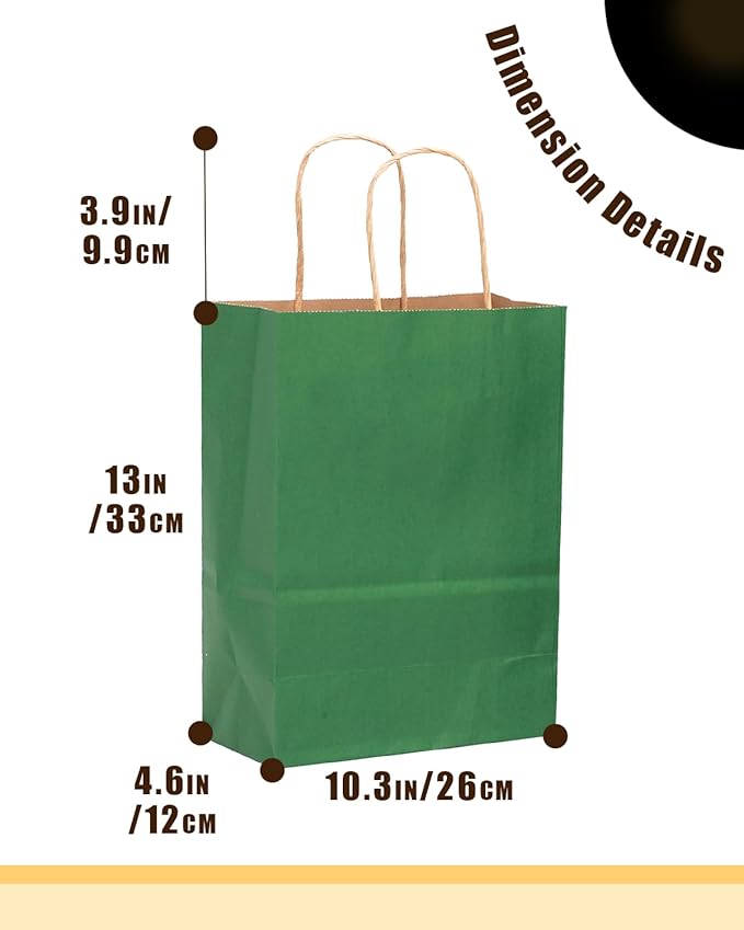 qiqee 100PCS Gift Bag with Handles Bulk Kraft Deep Green Paper Bags Multiple - Image 4