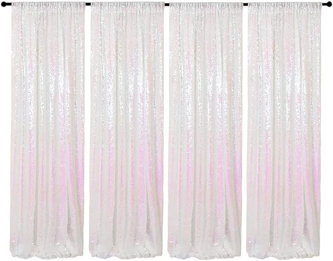 Iridescent Sequin Backdrop Curtains 4 Panels 2FTx8FT Wedding Photo Backdrop by HMQIANG