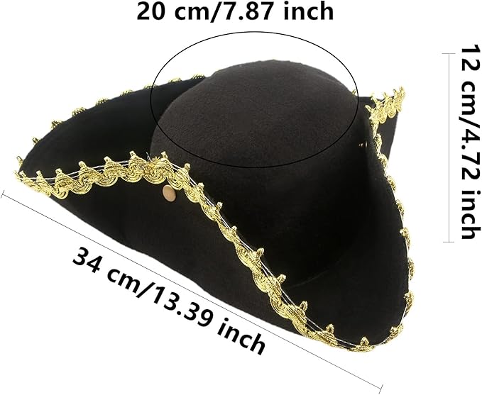 6 Pack Pirate Tricorn Hats Black Buccaneer Hat - Image 2